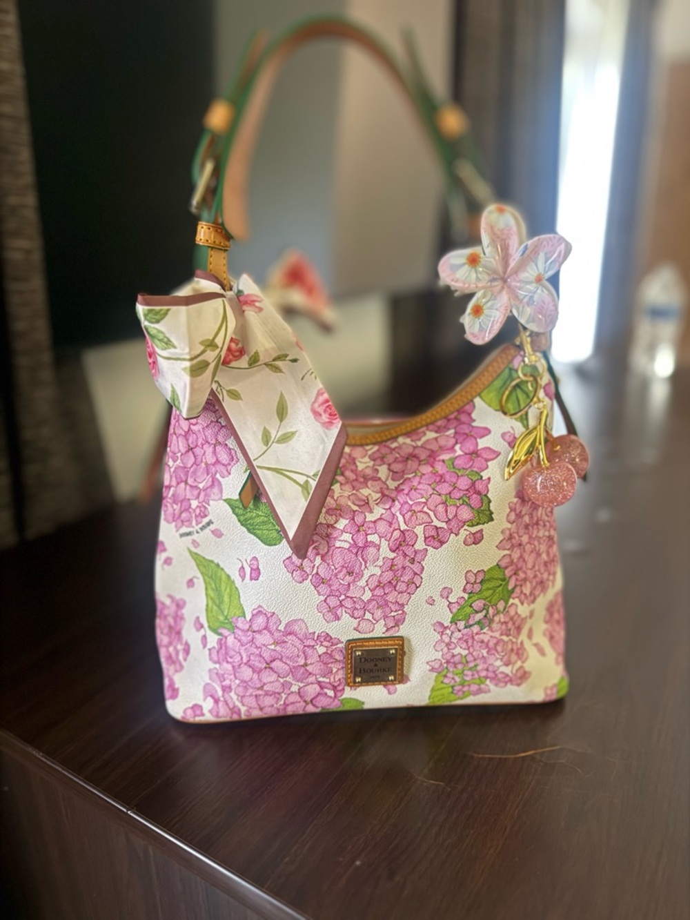 Dooney & Bourke Pink Floral Hydrangea Canvas Shoulder Bag